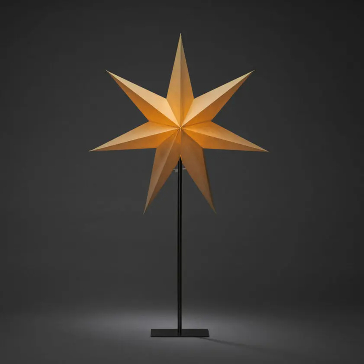 Paper star, standing, beige 50x80cm, black cable E14 230V
