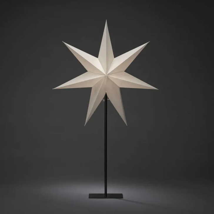 Paper star, standing, white 50x80cm, black cable E14 230V