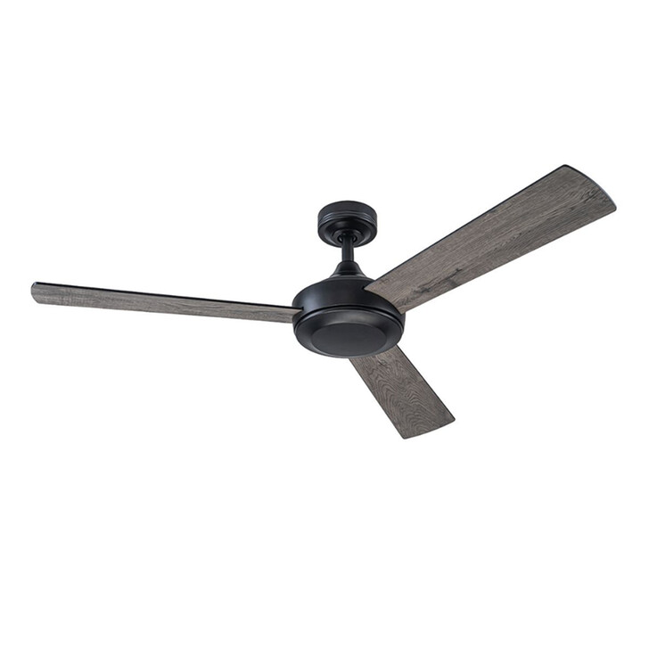 Pilote Matt Black Large Ceiling Fan With Black/Wood Effect Blades And Wall Control
