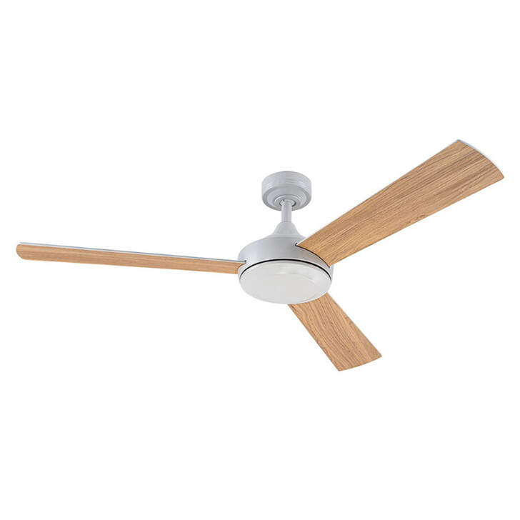 Pilote Matt White Large Ceiling Fan With White/Wood Effect Blades And Wall Control