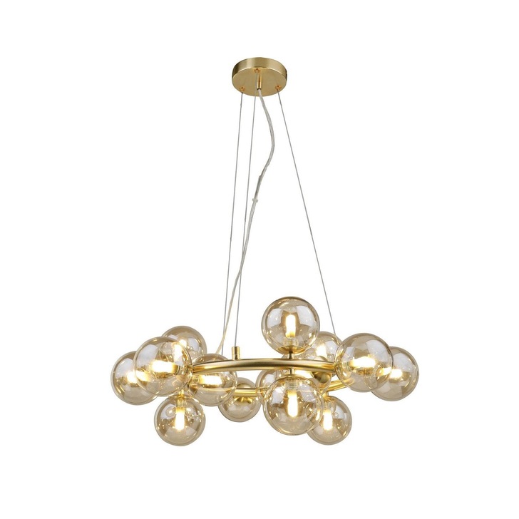 Piper Gold 15 Light Pendant Complete With Cognac Glass Spheres