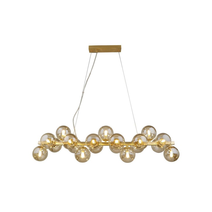 Piper Gold 19 Light Linear Pendant Complete With Cognac Glass Spheres