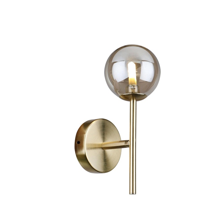 Piper Gold Single Wall Light Complete With Cognac Glass Sphere