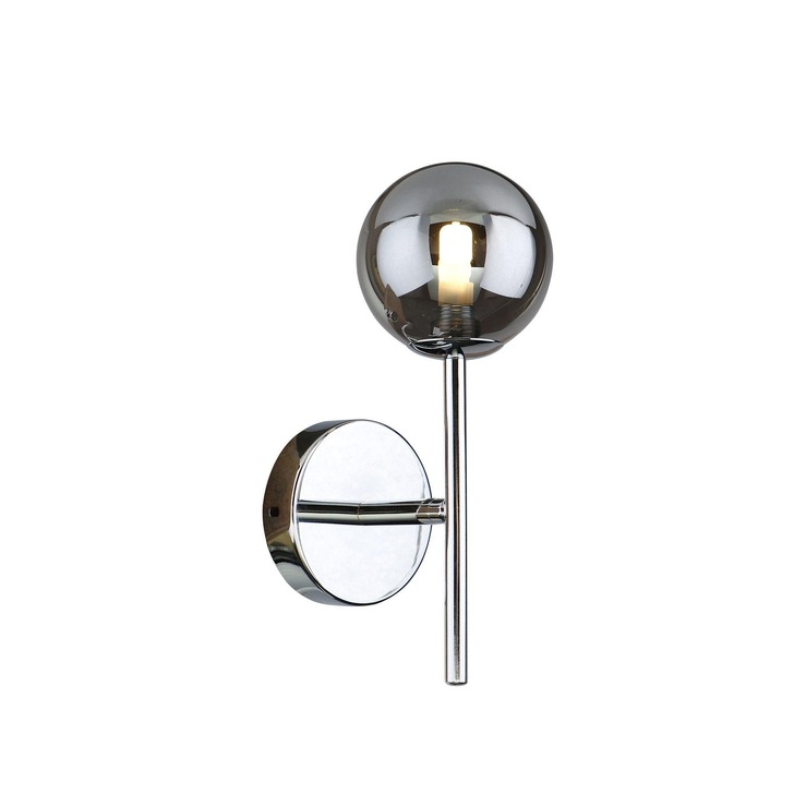 Piper Polished Chrome Single Wall Light Complete With Smoked Glass Sphere