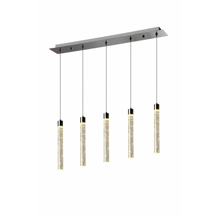 Polished Chrome 5 Light Linear Bar Pendant Light Bubble Effect LED - Ex Display