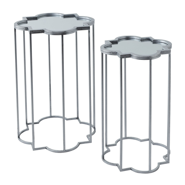 Quarter Foil Mirrored Side Tables With Silver Frame 2 Pack