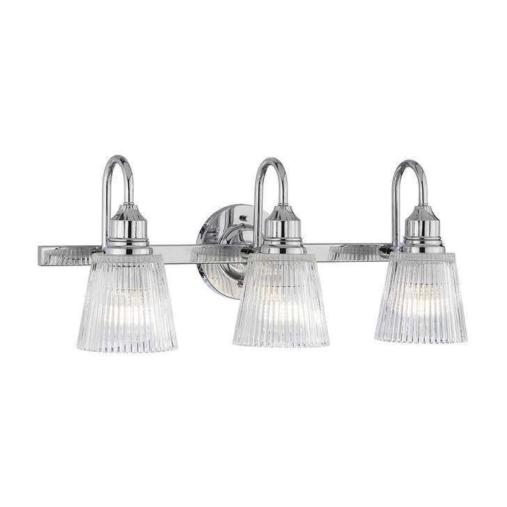 Quintiesse Addison 3 Light Bathroom Wall Light In Polished Chrome Complete With Clear Ribbed Glass IP44 - QN-ADDISON3-BATH