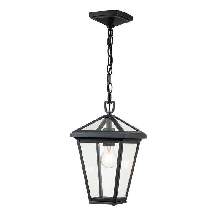 Quintiesse Alford Place 1 Light Small Exterior Chain Lantern In Black Complete With Clear Glass Panels IP44 - QN-ALFORD-PLACE8-S-MB