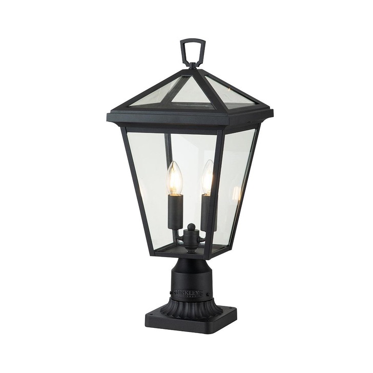 Quintiesse Alford Place 2 Light Exterior Pedestal Lantern In Black Complete With Clear Glass Panels IP44 - QN-ALFORD-PLACE3-M-MB