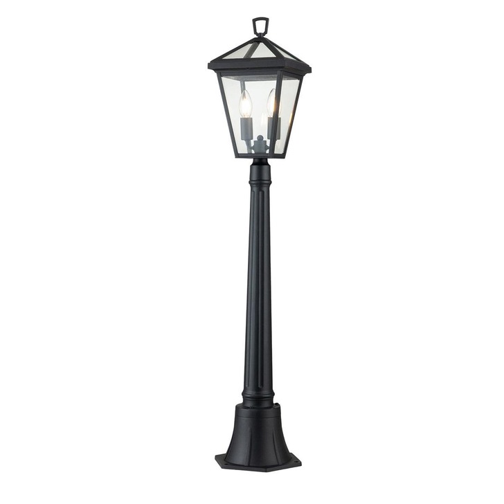 Quintiesse Alford Place 2 Light Exterior Pillar Lantern In Black Complete With Clear Glass Panels IP44 - QN-ALFORD-PLACE-4B-S-MB