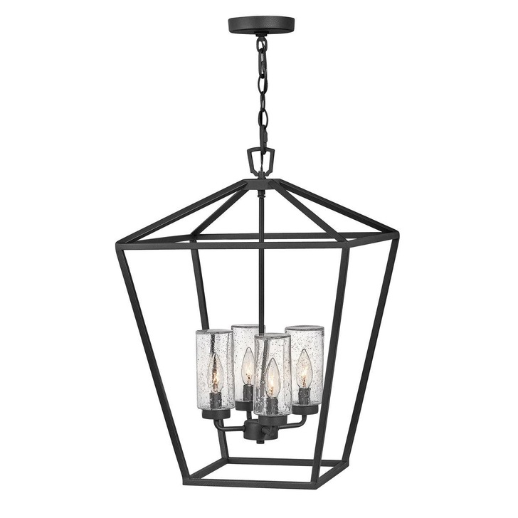 Quintiesse Alford Place 4 Light Outdoor Pendant In Black Complete With Clear Seeded Glasses - QN-ALFORD-PLACE-4P-MB