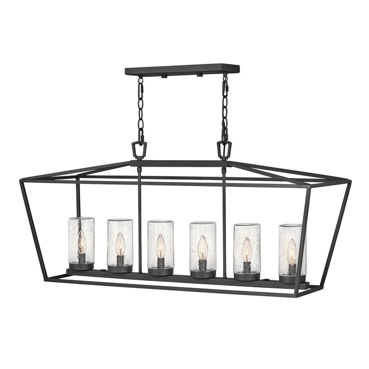 Quintiesse Alford Place 6 Light Outdoor Linear Pendant In Black Complete With Clear Seeded Glasses - QN-ALFORD-PLACE-6P-MB