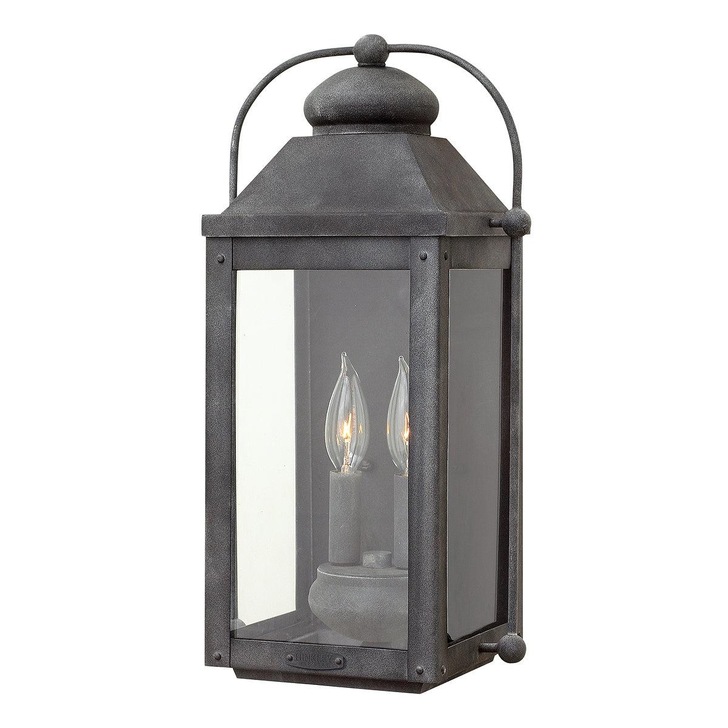 Quintiesse Anchorage 2 Light Exterior Wall Lantern In Aged Zinc Complete With Clear Glass Panels IP44 - QN-ANCHORAGE-M