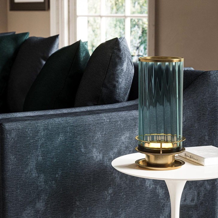 Quintiesse Arno Green Glass Table Lamp Complete With Aged Brass Metalwork - QN-ARNO-GREEN-AB