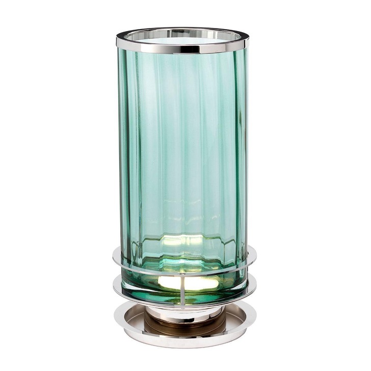 Quintiesse Arno Green Glass Table Lamp Complete With Polished Nickel Metalwork - QN-ARNO-GREEN-PN