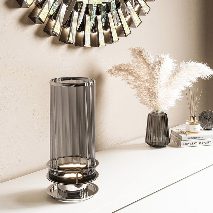 Quintiesse Arno Smoke Glass Table Lamp Complete With Polished Nickel Metalwork - QN-ARNO-SMOKE-PN