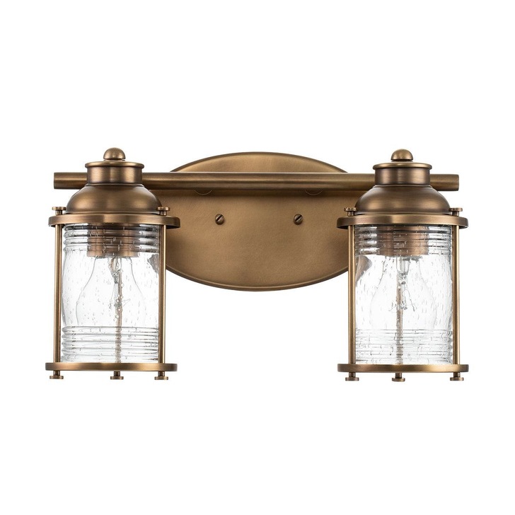 Quintiesse Ashland Bay 2 Light Bathroom Wall Light In Natural Brass Finish Complete With Clear Seeded Glasses - IP44 - QN-ASHLANDBAY2-NBR-BATH