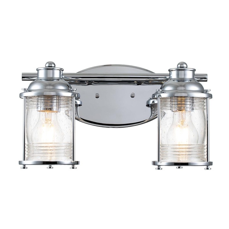 Quintiesse Ashland Bay 2 Light Bathroom Wall Light In Polished Chrome Complete With Clear Seeded Glasses - IP44 - QN-ASHLANDBAY2-PC-BATH