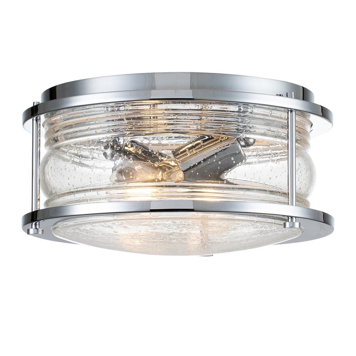 Quintiesse Ashland Bay 2 Light Flush Bathroom Ceiling Light In Polished Chrome Complete With Clear Seeded Glass - IP44 - QN-ASHLANDBAY-F-PC-BATH