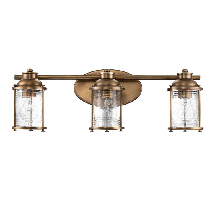 Quintiesse Ashland Bay 3 Light Bathroom Wall Light In Natural Brass Finish Complete With Clear Seeded Glasses - IP44 - QN-ASHLANDBAY3-NBR-BATH