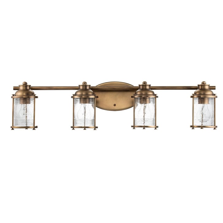 Quintiesse Ashland Bay 4 Light Bathroom Wall Light In Natural Brass Finish Complete With Clear Seeded Glasses - IP44 - QN-ASHLANDBAY4-NBR-BATH