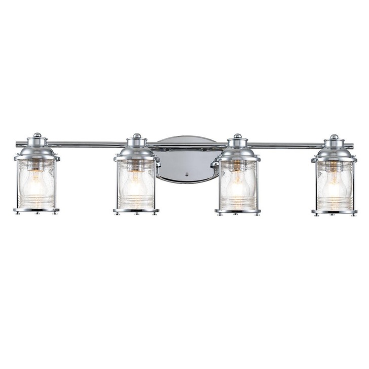 Quintiesse Ashland Bay 4 Light Bathroom Wall Light In Polished Chrome Finish Complete With Clear Seeded Glasses - IP44 - QN-ASHLANDBAY4-PC-BATH