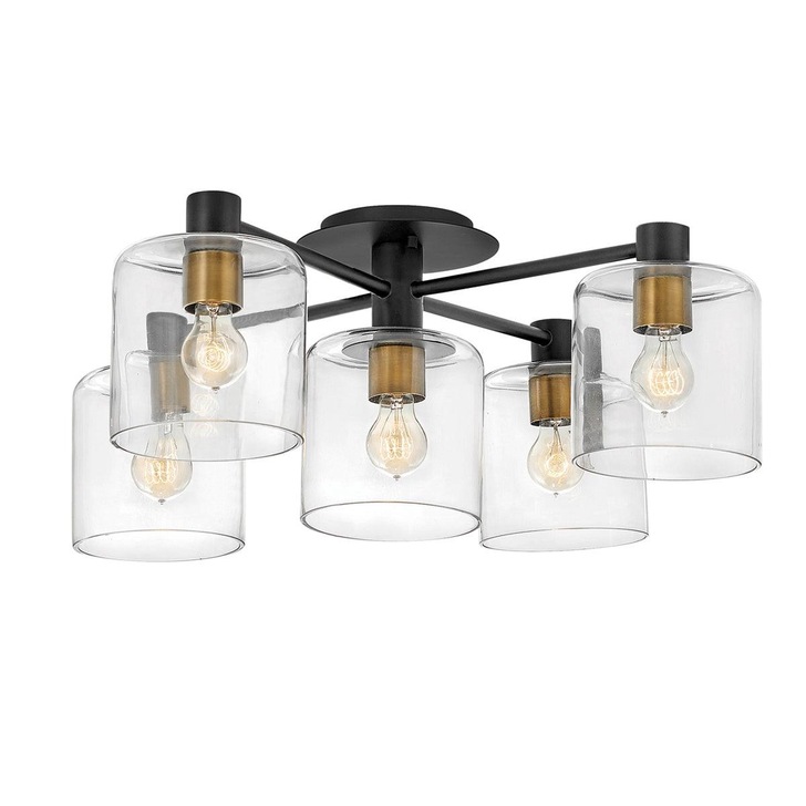 Quintiesse Axel 5 Light Semi-flush Mount In Black With Heritage Brass Lampholders - QN-AXEL5-BK