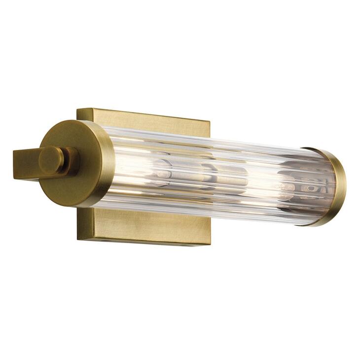 Quintiesse Azores 2 Light Bathroom Wall Light In Natural Brass Finish Complete WIth Clear Fluted Glass - IP44 - QN-AZORES2-NBR