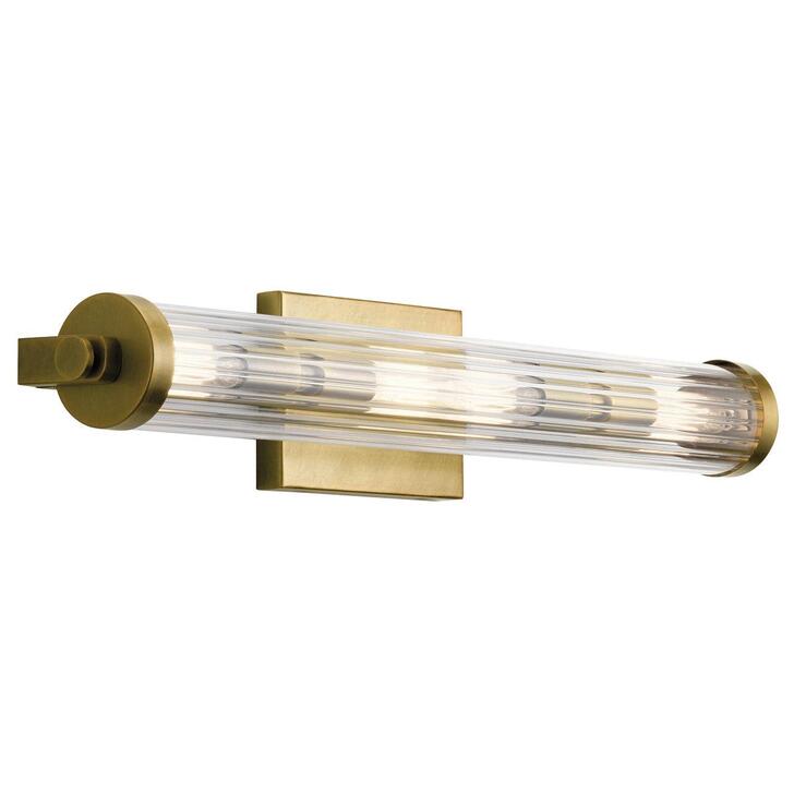 Quintiesse Azores 4 Light Bathroom Wall Light In Natural Brass Finish Complete WIth Clear Fluted Glass - IP44 - QN-AZORES4-NBR