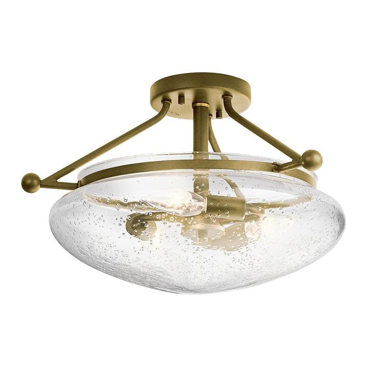 Quintiesse Belle 3 Light Semi-Flush Mount In Brushed Natural Brass Complete WIth Clear Seeded Glass - QN-BELLE-SF-BNB