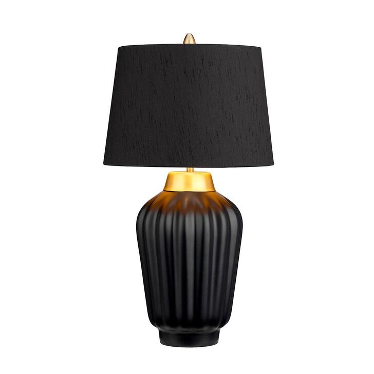 Quintiesse Bexley 1 Light Satin Black Ceramic Table Lamp Complete With Brushed Brass Metalwork and Black Faux SIlk Shade With Gold Inner - QN-BEXLEY-TL-BKBB