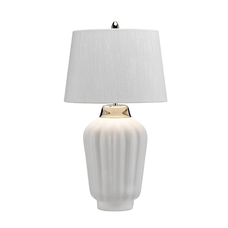 Quintiesse Bexley 1 Light White Ceramic Table Lamp Complete With Polished Nickel Metalwork and Light Ivory Faux SIlk Shade With Silver Inner - QN-BEXLEY-TL-WPN