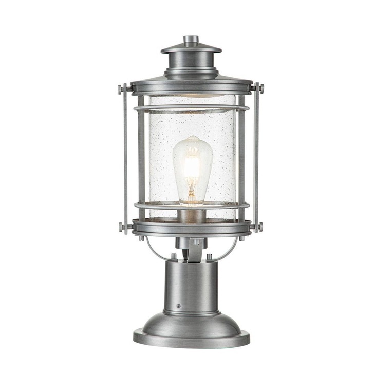 Quintiesse Booker 1 Light Medium Exterior Pedestal Lantern In Industrial Aluminium Complete With Clear Seeded Glass - QN-BOOKER3-M-IA