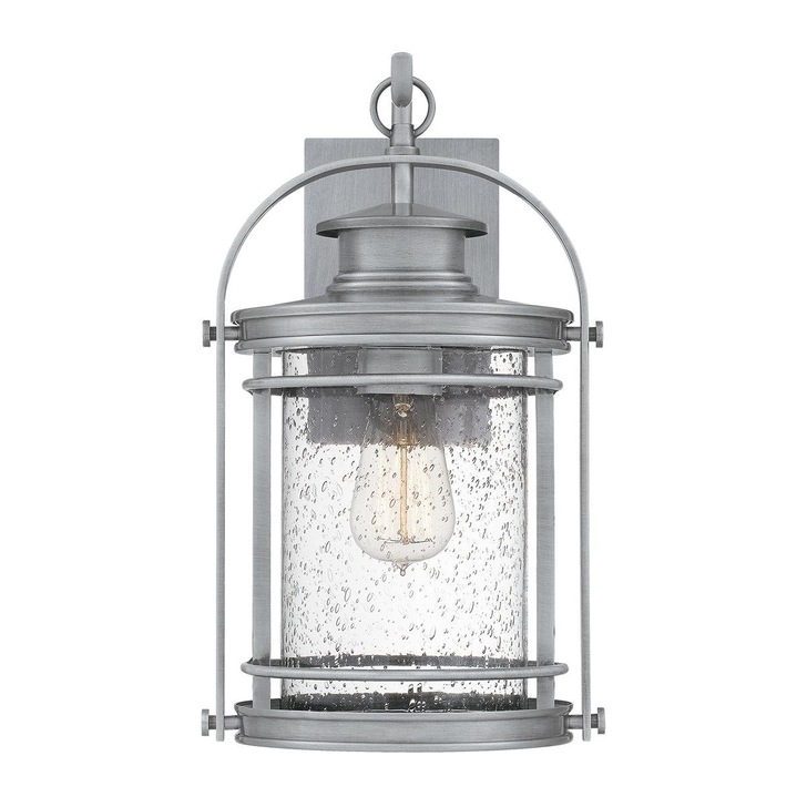 Quintiesse Booker 1 Light Medium Exterior Wall Lantern In Industrial Aluminium Complete With Clear Seeded Glass - QN-BOOKER-M-IA