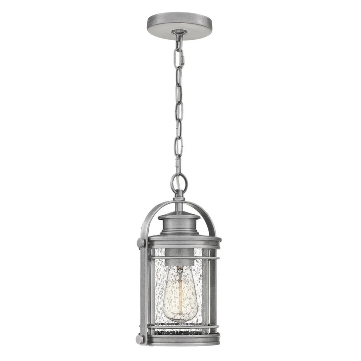 Quintiesse Booker 1 Light Small Exterior Chain Lantern In Industrial Aluminium Complete With Clear Seeded Glass - QN-BOOKER8-S-IA