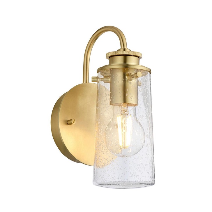 Quintiesse Braelyn 1 Light Bathroom Wall Light In Brushed Brass Complete With Clear Seeded Glass - QN-BRAELYN1-BB