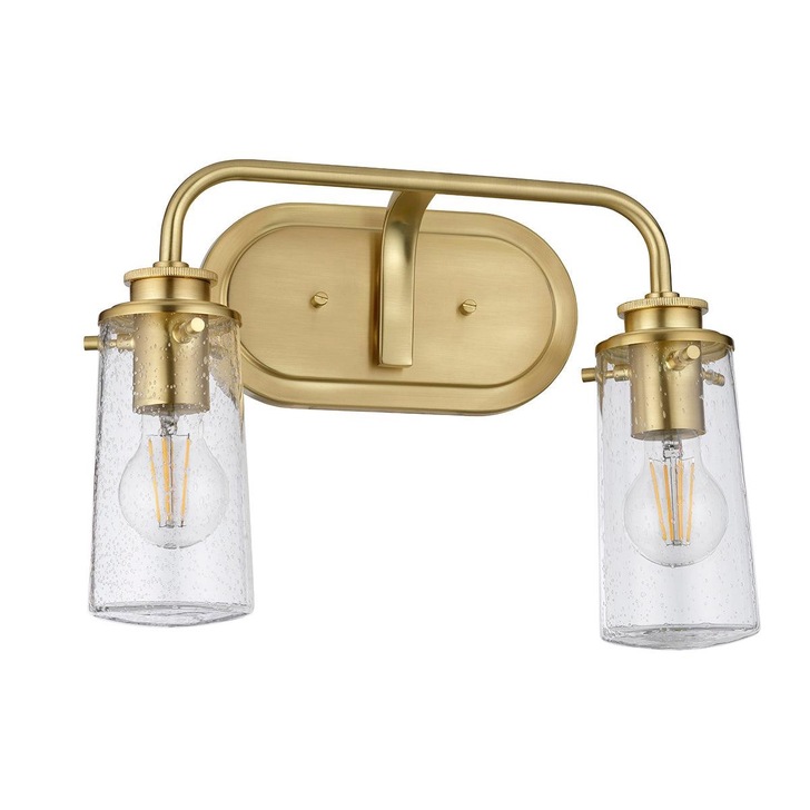 Quintiesse Braelyn 2 Light Bathroom Wall Light In Brushed Brass Complete With Clear Seeded Glasses - QN-BRAELYN2-BB