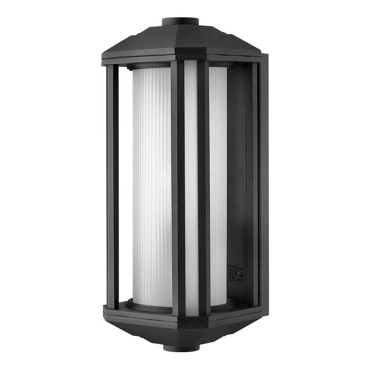 Quintiesse Castelle 1 Light Medium Outdoor Wall Lantern In Black Complete With RIbbed Etched Glass - IP44 - QN-CASTELLE-M-BLK