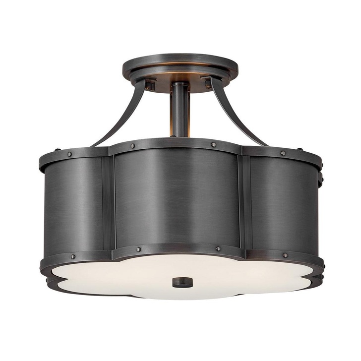 Quintiesse Chance 2 Light Semi-flush Mount In Blackened Brass Complete With Etched Opal Glass - QN-CHANCE-SF-S-BLB