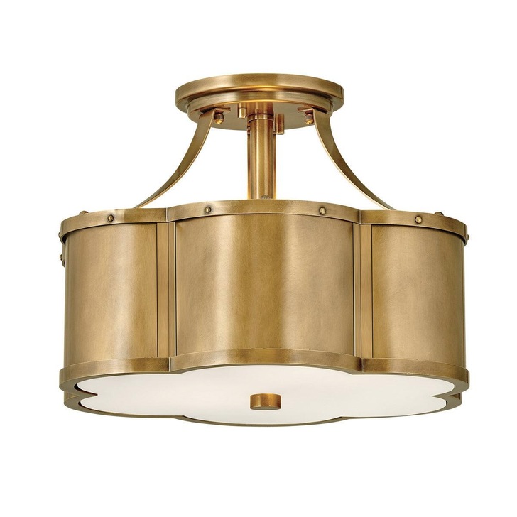 Quintiesse Chance 2 Light Semi-flush Mount In Heritage Brass Complete With Etched Opal Glass - QN-CHANCE-SF-S-HB