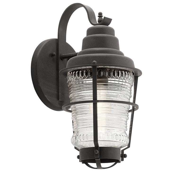 Quintiesse Chance Harbor Medium 1 Light Oudoor Wall Lantern Light In Weathered Zinc Complete WIth Clear Ribbed Glass - IP44 - QN-CHANCE-HARBOR-M