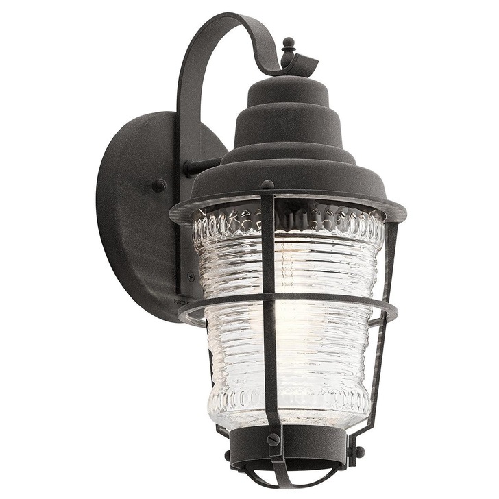 Quintiesse Chance Harbor Small 1 Light Oudoor Wall Lantern Light In Weathered Zinc Complete WIth Clear Ribbed Glass - IP44 - QN-CHANCE-HARBOR-S