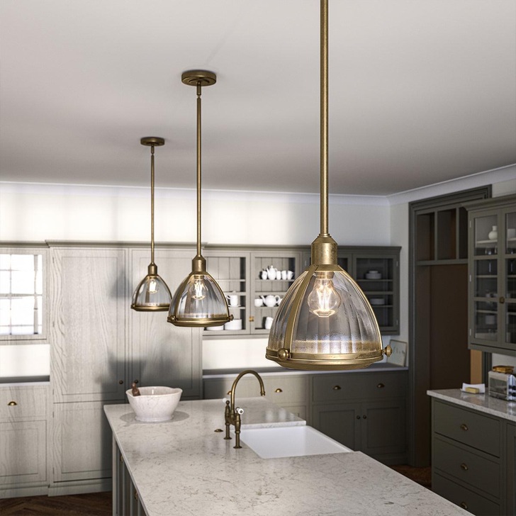 Quintiesse Elroy 1 Light Pendant In Heritage Brass Finish Complete With Clear Ribbed Glass - QN-ELROY-HB