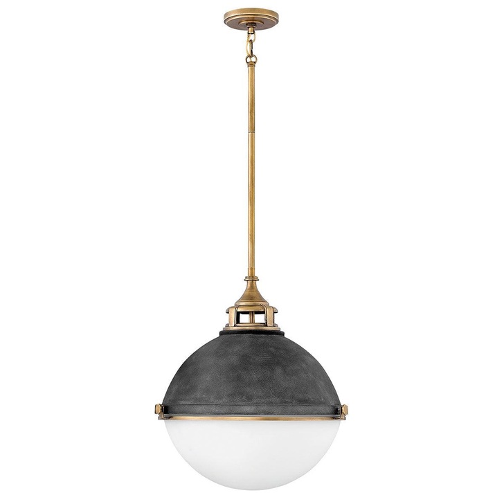 Quintiesse Fletcher 3 Light Pendant In Aged Zinc And Heritage Brass Finishes Complete WIth Etched Opal Glass - QN-FLETCHER-P-L-AZ