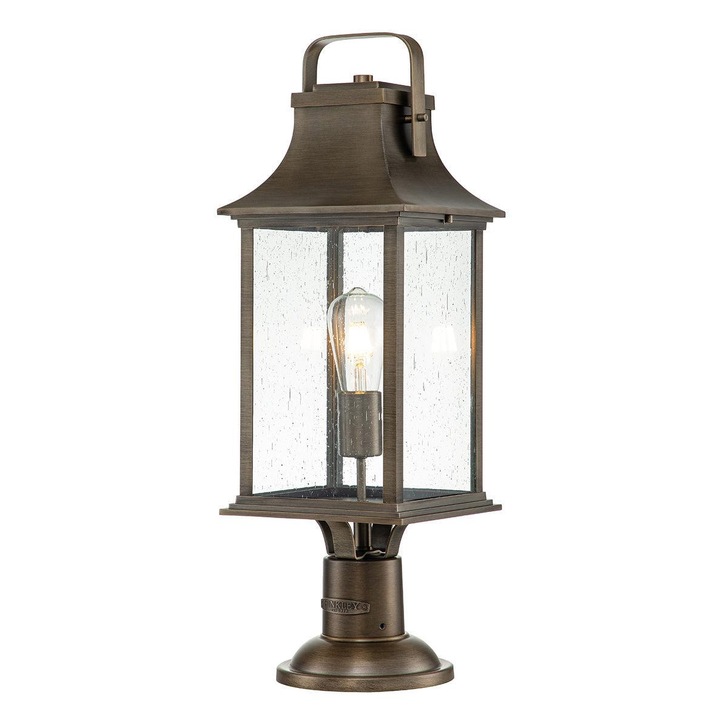 Quintiesse Grant 1 Light Large Painted Burnished Bronze Pedestal Lantern Complete WIth Clear Seeded Glass - IP44 - QN-GRANT3-L-BU