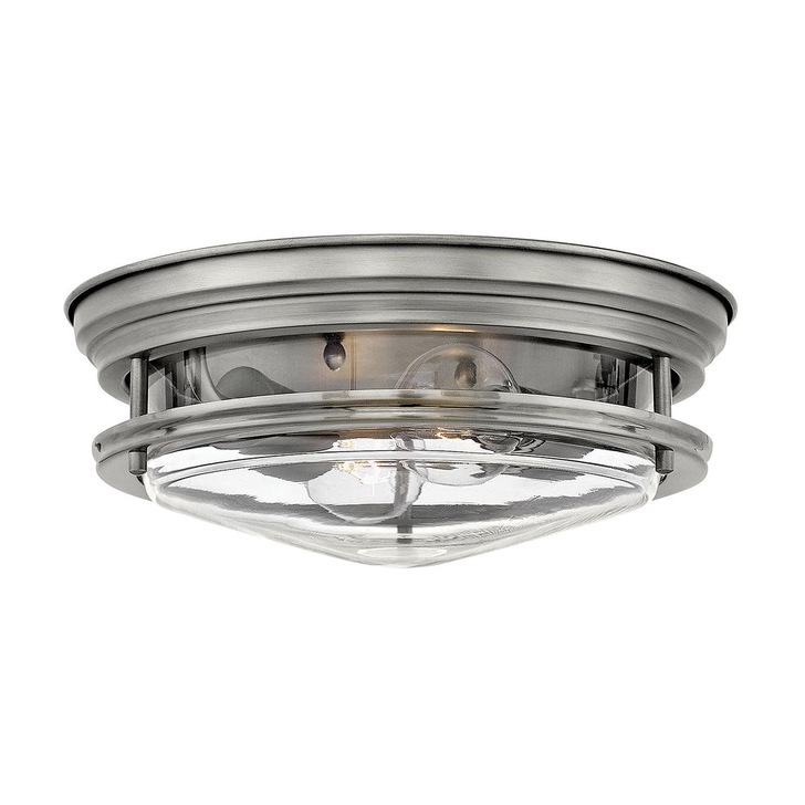 Quintiesse Hadrian 2 Light Flush Mount In Antique Nickel Complete With Clear Glass - QN-HADRIAN-FS-AN-CLEAR