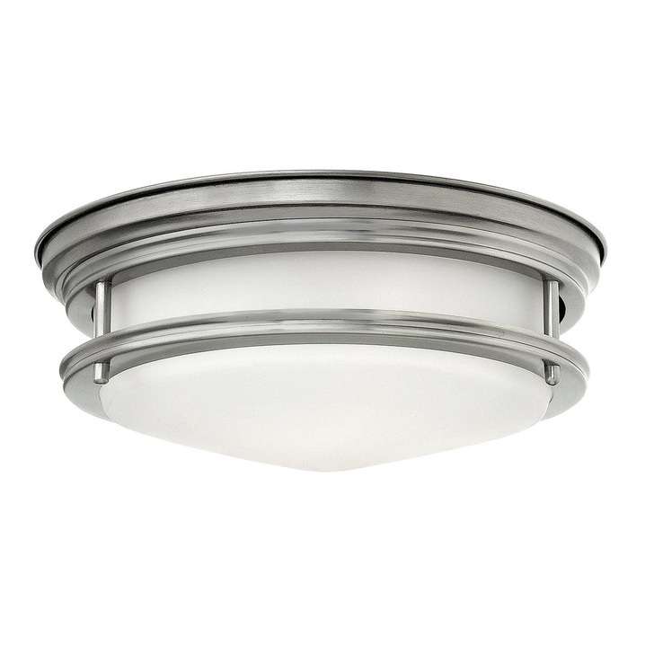 Quintiesse Hadrian 2 Light Flush Mount In Antique Nickel Complete With Opal Glass - QN-HADRIAN-FS-AN-OPAL