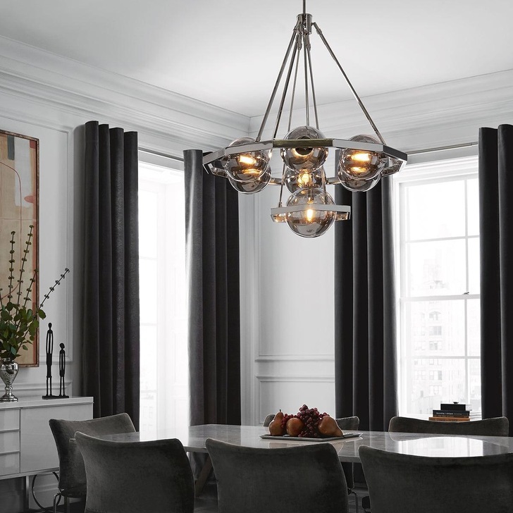 Quintiesse Harper 7 Light Chandelier In Polished Nickel Complete WIth Smoke Glasses - QN-HARPER7