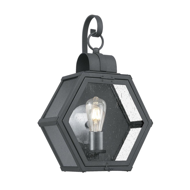 Quintiesse Heath 1 Light Medium Outdoor Wall Lantern In Mottled Black Finish Complete WIth Clear Seeded Glass - IP44 - QN-HEATH-M-BU