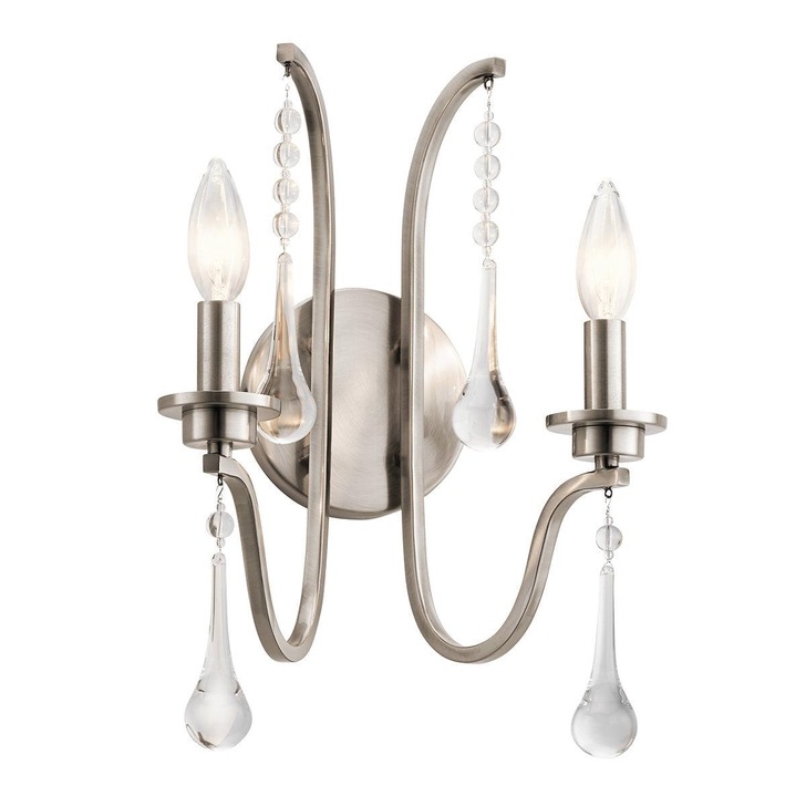 Quintiesse Karlee 2 Light Wall Light In Pewter Complete With Crystal Drops - QN-KARLEE2